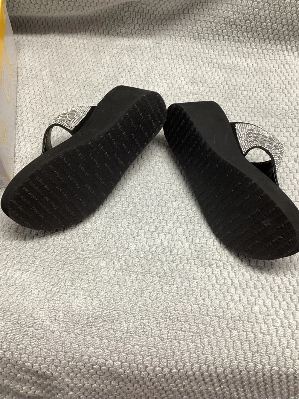 Yellow Box “Jaiden”  Black Platform Sandals with Silver Crystal Accents - Picture 2 of 5